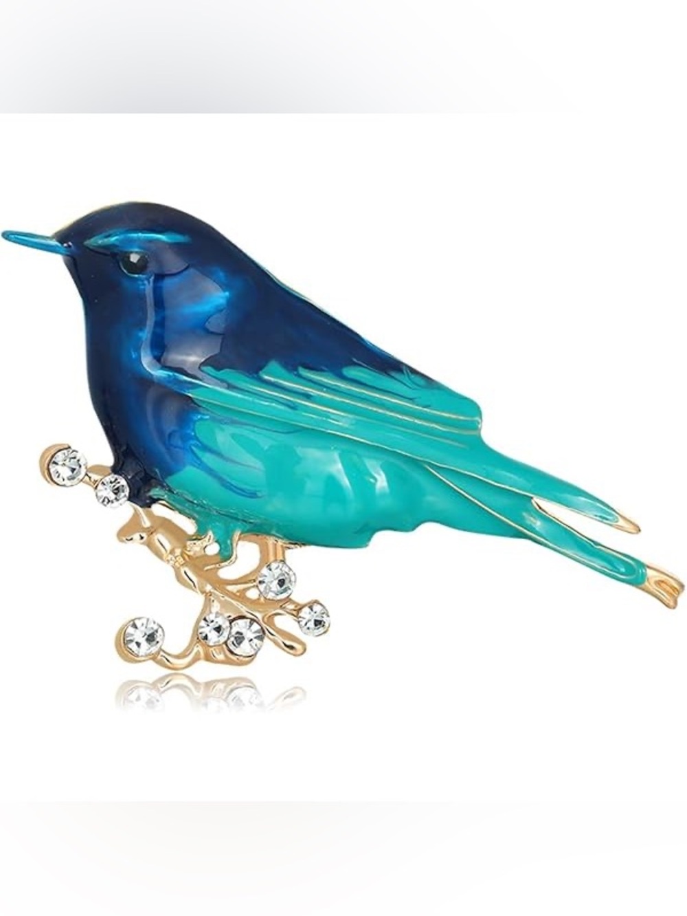 Blue and Teal Bird Brooch Pin - Elegant Enamel Bird Jewelry